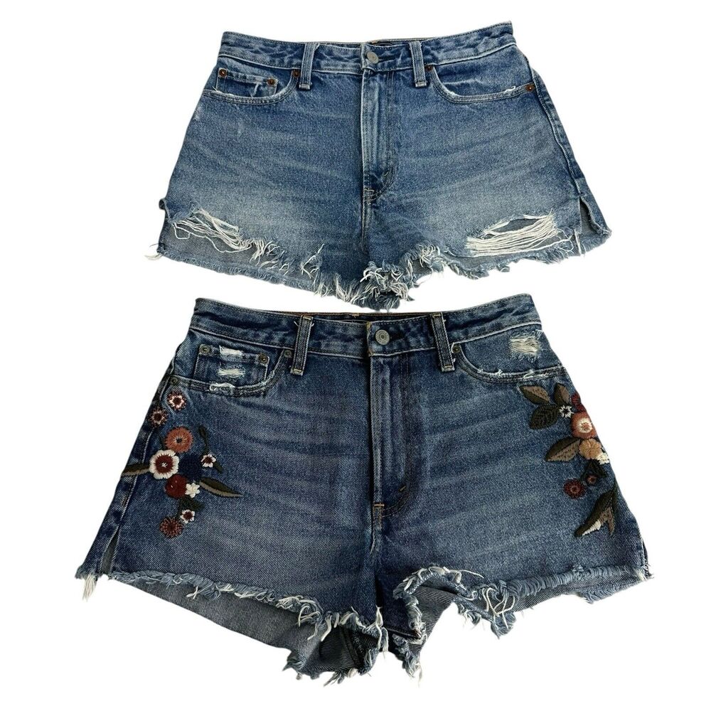 abercrombie fitch annie high rise floral embroidered shorts size 26 lot of 2